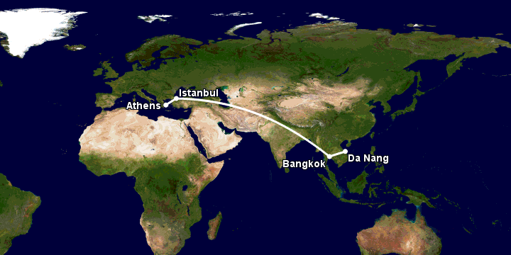 Bay từ Đà Nẵng đến Athens qua Bangkok, Istanbul