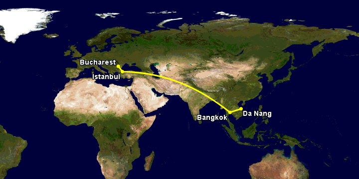 Bay từ Đà Nẵng đến Bucharest qua Bangkok, Istanbul