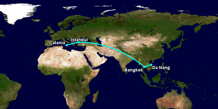 Bay từ Đà Nẵng đến Catania qua Bangkok, Istanbul