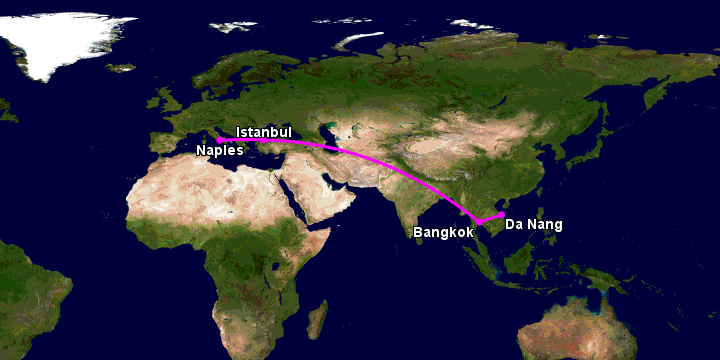 Bay từ Đà Nẵng đến Naples qua Bangkok, Istanbul