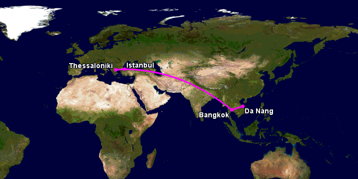 Bay từ Đà Nẵng đến Thessaloniki qua Bangkok, Istanbul