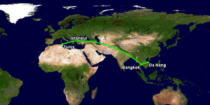 Bay từ Đà Nẵng đến Tunis qua Bangkok, Istanbul