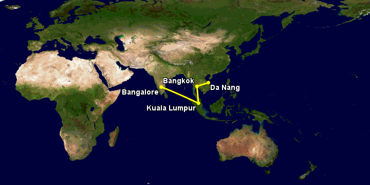 Bay từ Đà Nẵng đến Bangalore qua Bangkok, Kuala Lumpur