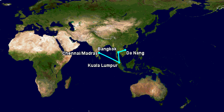 Bay từ Đà Nẵng đến Chennai qua Bangkok, Kuala Lumpur