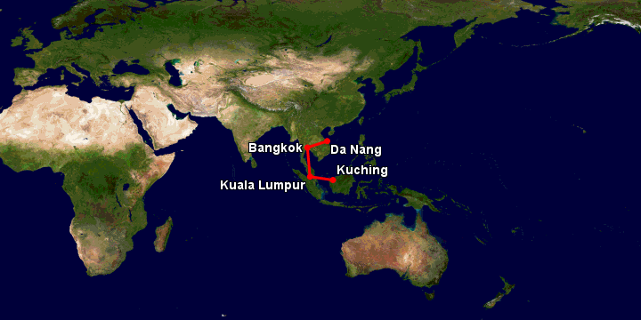 Bay từ Đà Nẵng đến Kuching qua Bangkok, Kuala Lumpur