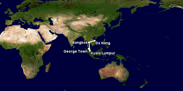 Bay từ Đà Nẵng đến Penang qua Bangkok, Kuala Lumpur
