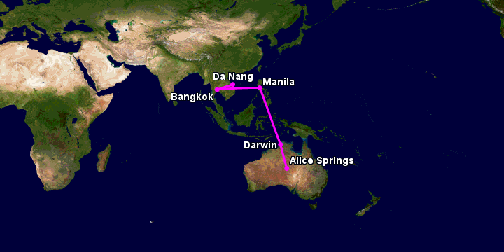 Bay từ Đà Nẵng đến Alice Springs qua Bangkok, Manila, Darwin