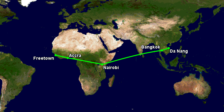 Bay từ Đà Nẵng đến Freetown Lungi qua Bangkok, Nairobi, Accra