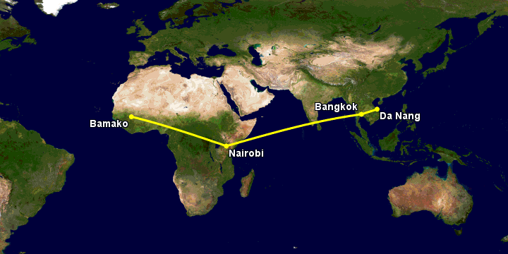 Bay từ Đà Nẵng đến Bamako qua Bangkok, Nairobi
