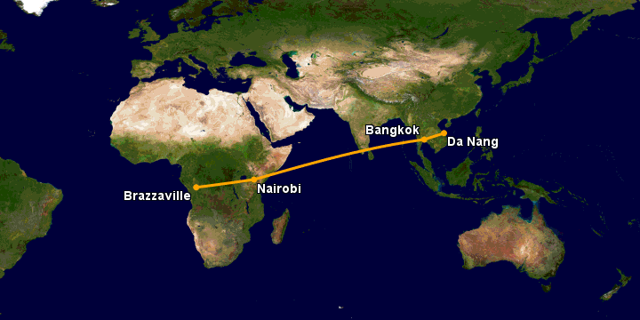 Bay từ Đà Nẵng đến Brazzaville qua Bangkok, Nairobi