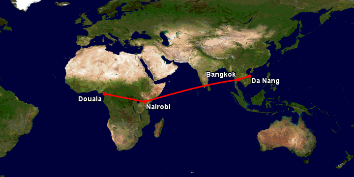 Bay từ Đà Nẵng đến Douala qua Bangkok, Nairobi