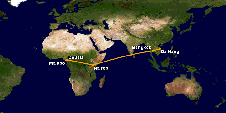 Bay từ Đà Nẵng đến Malabo qua Bangkok, Nairobi, Douala