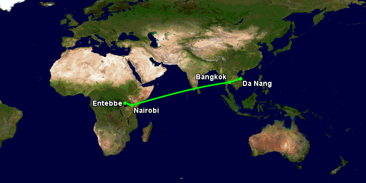 Bay từ Đà Nẵng đến Entebbe qua Bangkok, Nairobi