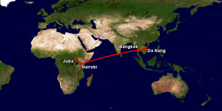 Bay từ Đà Nẵng đến Juba qua Bangkok, Nairobi