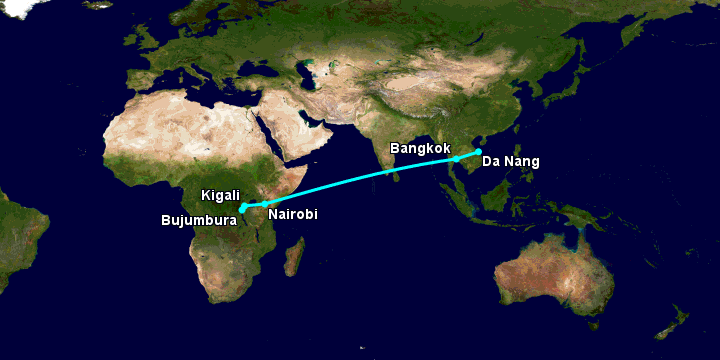 Bay từ Đà Nẵng đến Bujumbura qua Bangkok, Nairobi, Kigali