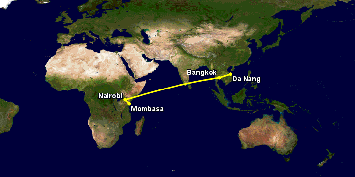 Bay từ Đà Nẵng đến Mombasa qua Bangkok, Nairobi