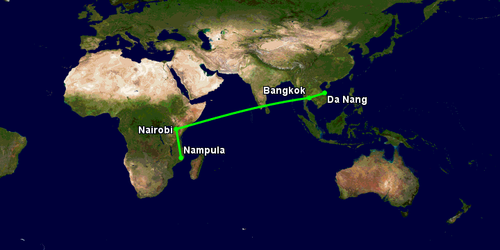Bay từ Đà Nẵng đến Nampula qua Bangkok, Nairobi