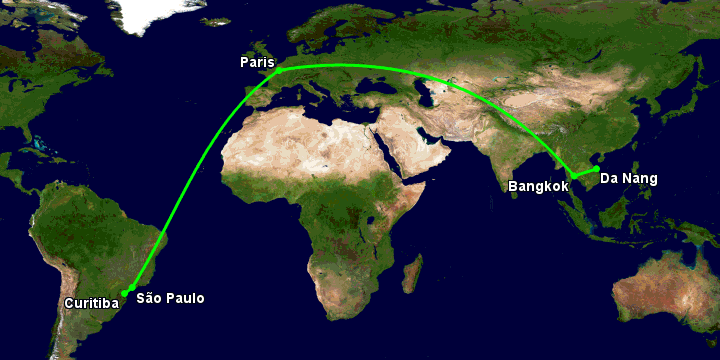 Bay từ Đà Nẵng đến Curitiba qua Bangkok, Paris, Sao Paulo