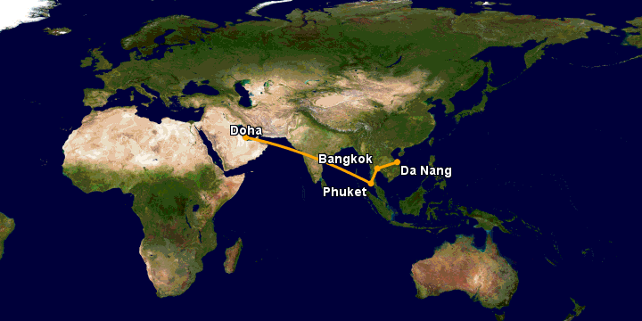 Bay từ Đà Nẵng đến Doha qua Bangkok, Phuket City