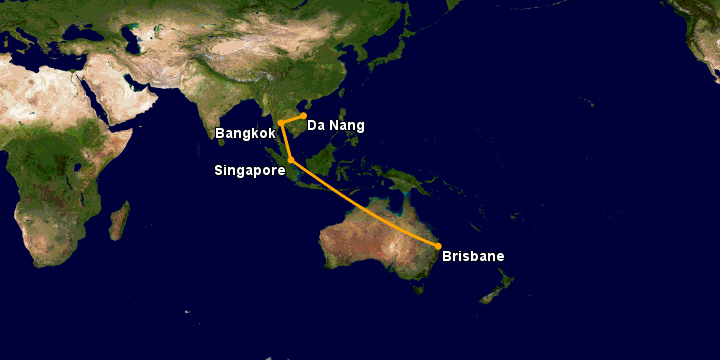 Bay từ Đà Nẵng đến Brisbane qua Bangkok, Singapore