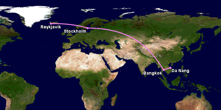Bay từ Đà Nẵng đến Reykjavik qua Bangkok, Stockholm