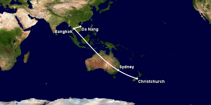 Bay từ Đà Nẵng đến Christchurch qua Bangkok, Sydney