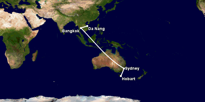 Bay từ Đà Nẵng đến Hobart qua Bangkok, Sydney