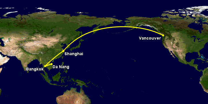 Bay từ Đà Nẵng đến Vancouver qua Bangkok, Thượng Hải