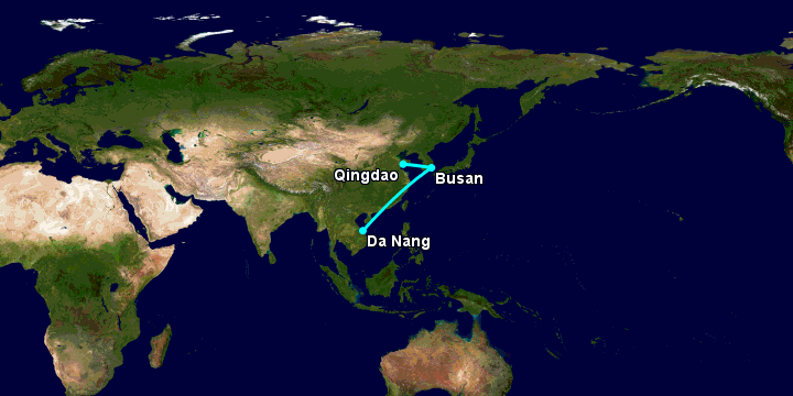 Bay từ Đà Nẵng đến Thanh Đảo qua Busan