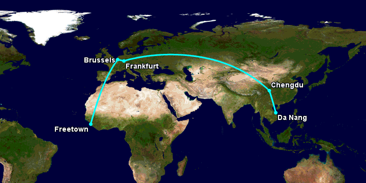 Bay từ Đà Nẵng đến Freetown Lungi qua Chengdu, Frankfurt, Brussels