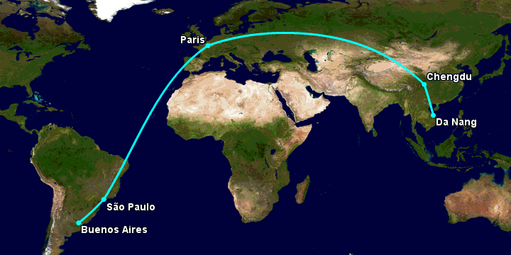 Bay từ Đà Nẵng đến Buenos Aires qua Chengdu, Paris, Sao Paulo