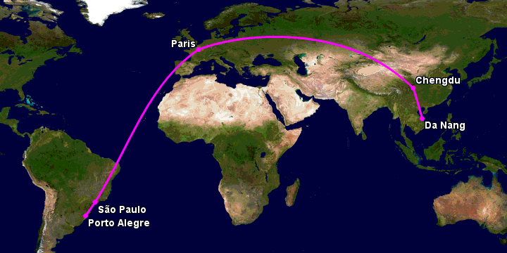 Bay từ Đà Nẵng đến Porto Alegre qua Chengdu, Paris, Sao Paulo