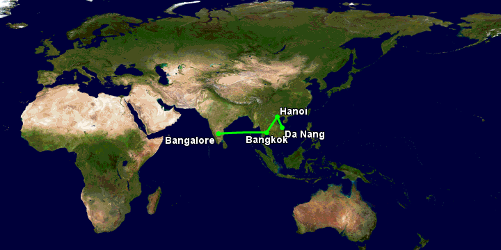 Bay từ Đà Nẵng đến Bangalore qua Hà Nội, Bangkok