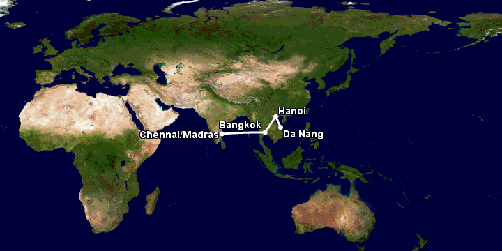 Bay từ Đà Nẵng đến Chennai qua Hà Nội, Bangkok