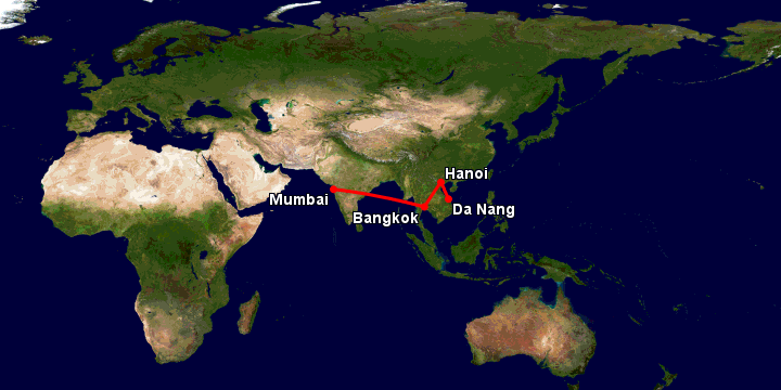 Bay từ Đà Nẵng đến Mumbai qua Hà Nội, Bangkok