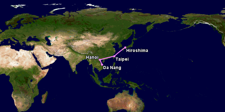 Bay từ Đà Nẵng đến Hiroshima qua Hà Nội, Đài Bắc