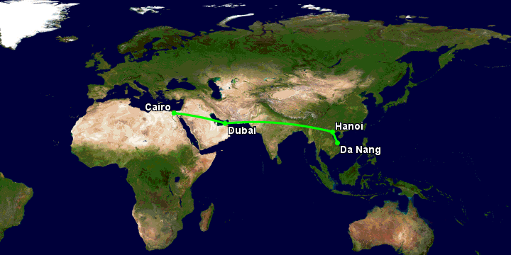 Bay từ Đà Nẵng đến Cairo qua Hà Nội, Dubai