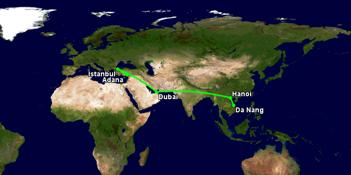 Bay từ Đà Nẵng đến Adana qua Hà Nội, Dubai, Istanbul