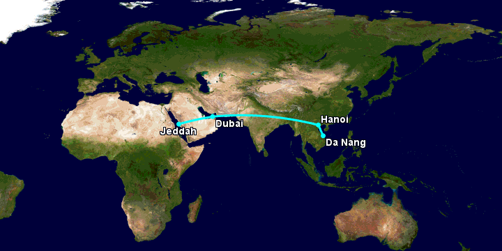 Bay từ Đà Nẵng đến Jeddah qua Hà Nội, Dubai