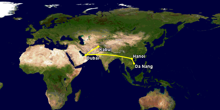 Bay từ Đà Nẵng đến Kabul qua Hà Nội, Dubai