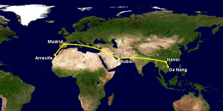 Bay từ Đà Nẵng đến Lanzarote qua Hà Nội, Dubai, Madrid