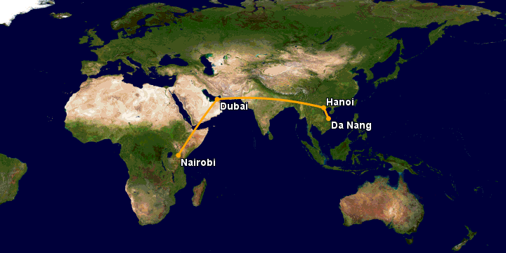 Bay từ Đà Nẵng đến Nairobi qua Hà Nội, Dubai