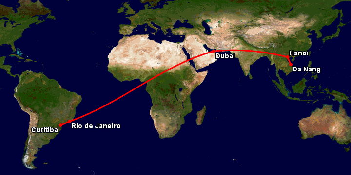 Bay từ Đà Nẵng đến Curitiba qua Hà Nội, Dubai, Rio de Janeiro
