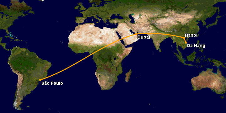 Bay từ Đà Nẵng đến Sao Paulo qua Hà Nội, Dubai