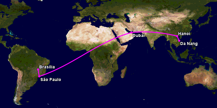 Bay từ Đà Nẵng đến Brasilia qua Hà Nội, Dubai, Sao Paulo