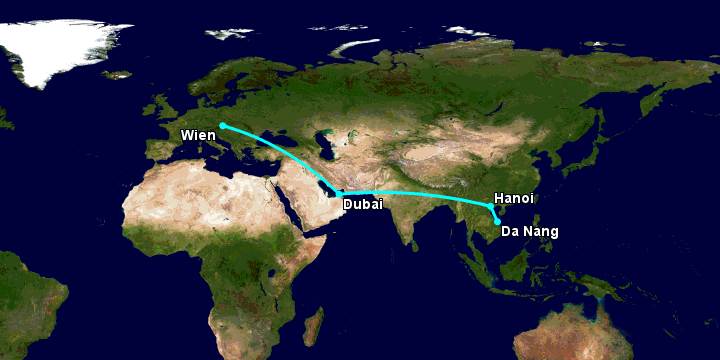Bay từ Đà Nẵng đến Vienna qua Hà Nội, Dubai