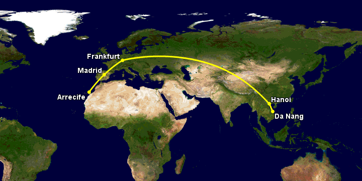 Bay từ Đà Nẵng đến Lanzarote qua Hà Nội, Frankfurt, Madrid