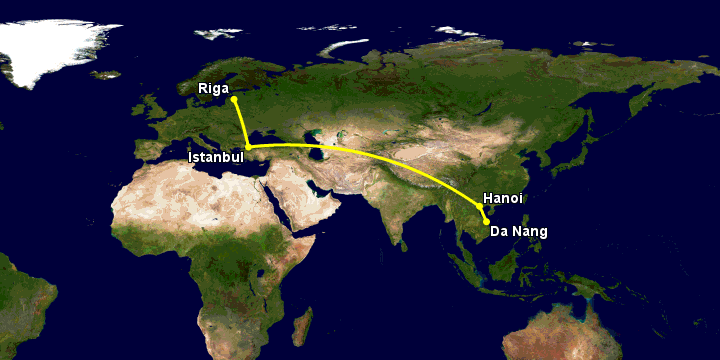 Bay từ Đà Nẵng đến Riga qua Hà Nội, Istanbul