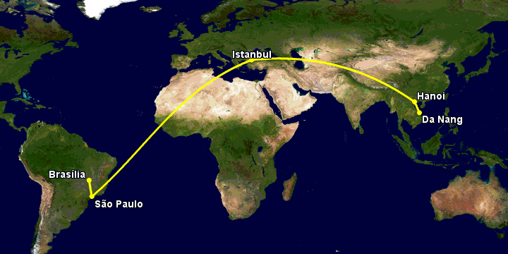Bay từ Đà Nẵng đến Brasilia qua Hà Nội, Istanbul, Sao Paulo