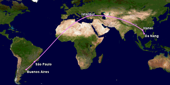 Bay từ Đà Nẵng đến Buenos Aires qua Hà Nội, Istanbul, Sao Paulo